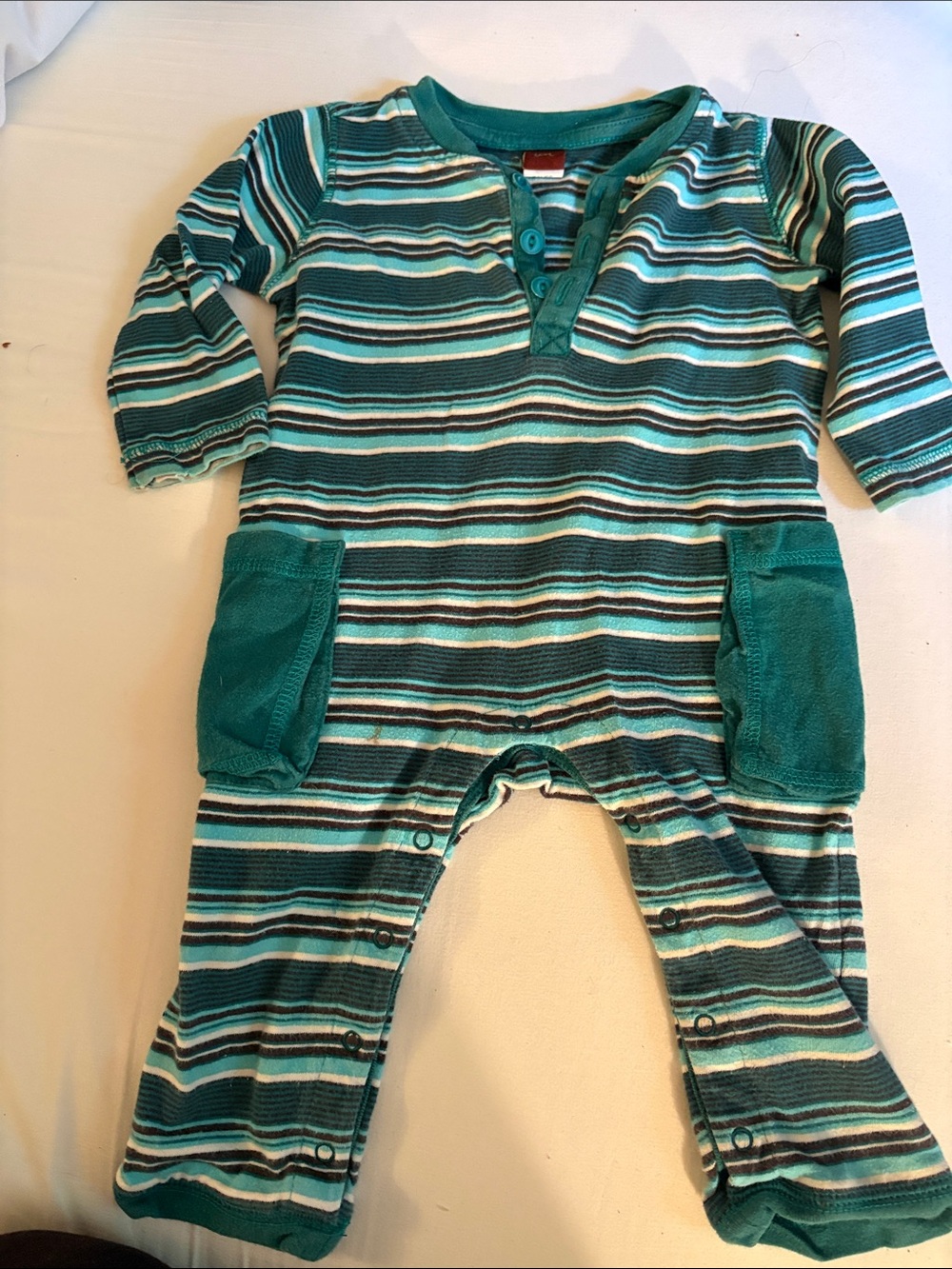 Tea Collection Teal and White Striped Baby One-Piece Footie